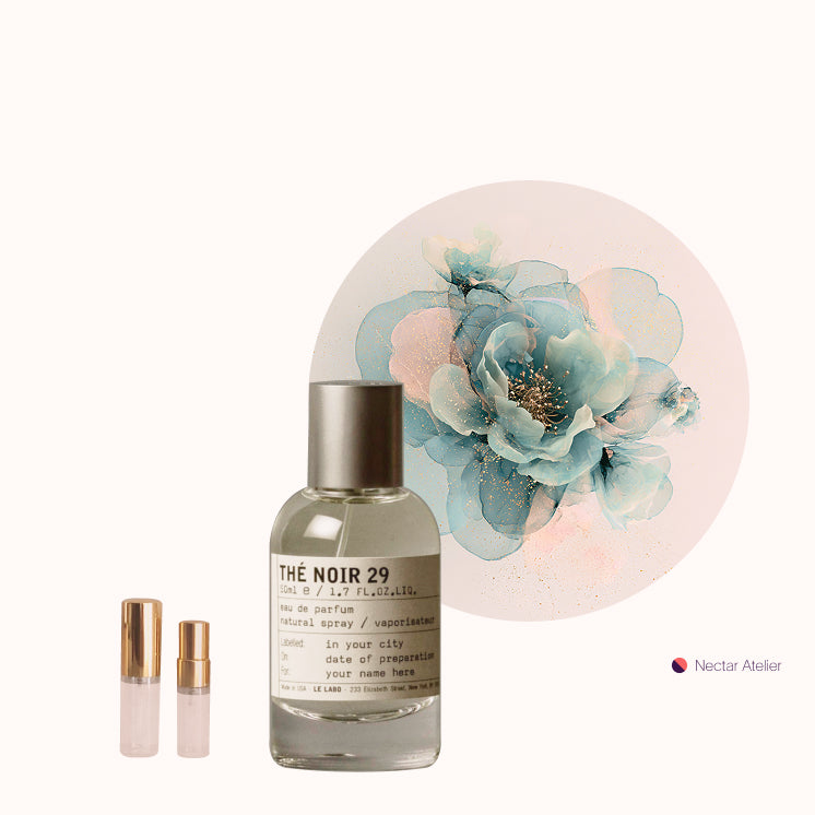 Le Labo Thé Noir 29 | Luxe Samples 1ml, 2ml, 3ml 5ml and art collage by Nectar Atelier