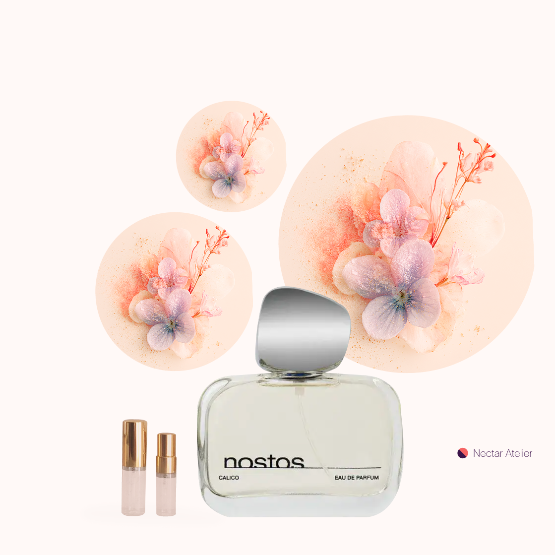 Nostos Calico EDP | Luxe Samples 1ml, 2ml, 3ml, 5ml and art collage by Nectar Atelier