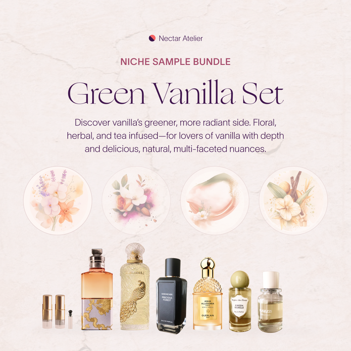 Green Vanilla | Artisanal Sample Set Luxe samples 1ml, 2ml, 3ml by Nectar Atelier