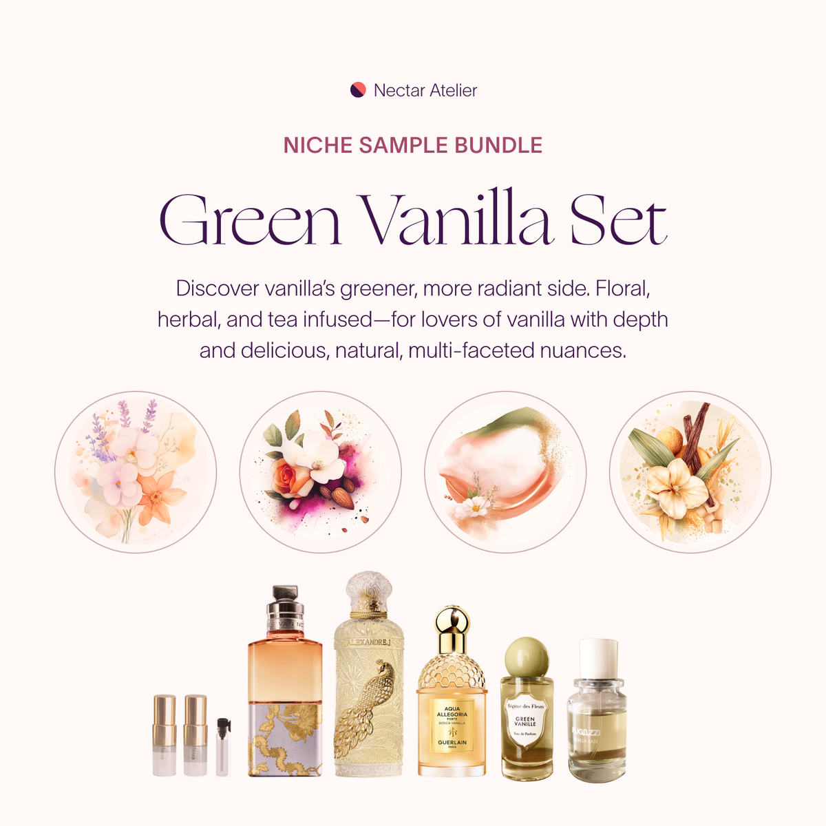 Green Vanilla | Artisanal Sample Set Luxe samples 1ml, 2ml, 3ml by Nectar Atelier