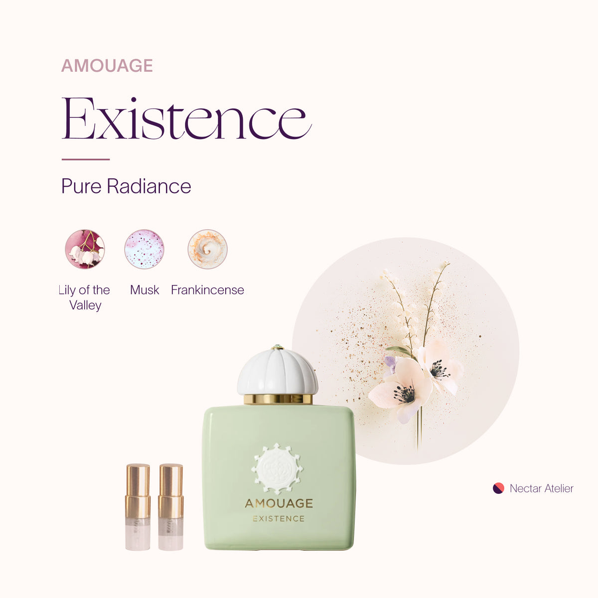 Luxe, eco, artful samples of Guerlain Millésime Rose 1ml 2ml sizes by Nectar Atelier