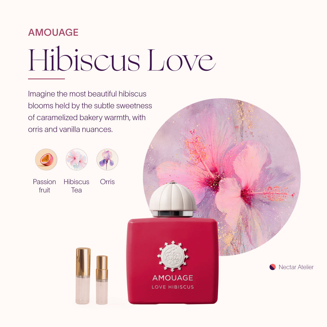 Amouage Hibiscus Love | Atmospheric Tea Set | Artisanal Perfume Samples .5ml, 1ml, 2ml luxe, eco, artful samples decants by Nectar Atelier