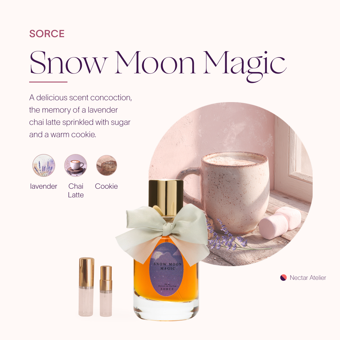 Snow Moon Magic | Atmospheric Tea Set | Artisanal Perfume Samples .5ml, 1ml, 2ml luxe, eco, artful samples decants by Nectar Atelier