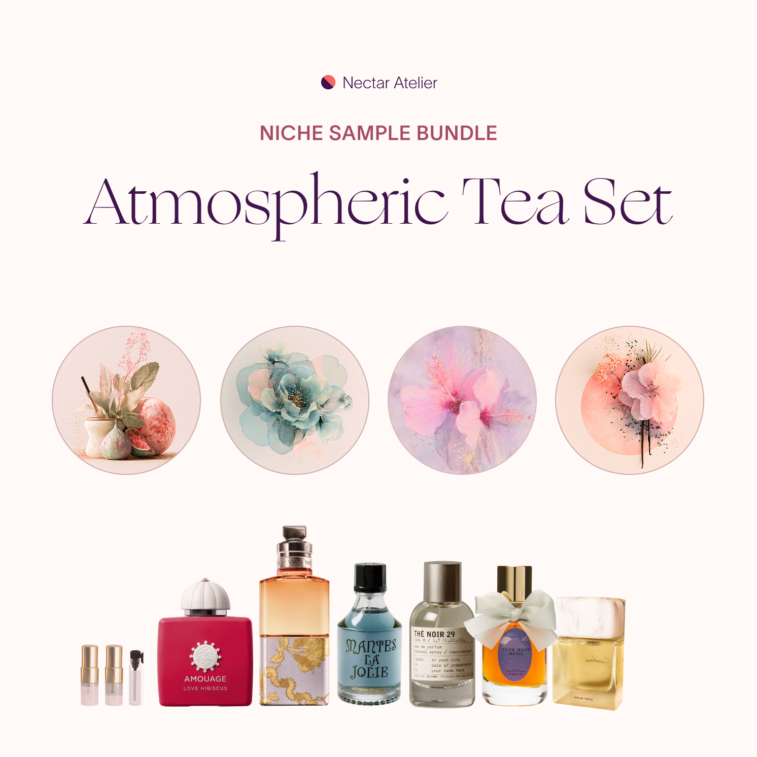 Tea Perfume Sample Set | Artisanal Perfume Samples .5ml, 1ml, 2ml luxe, eco, artful samples decants by Nectar Atelier