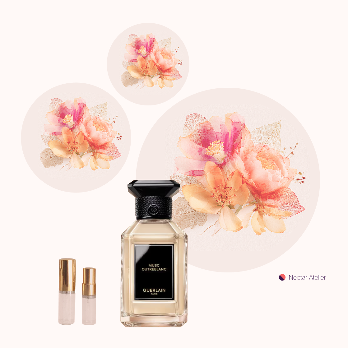 Guerlain Musc Outreblanc EDP | Luxe , eco, artful Samples 1ml, 2ml, 3ml, 5ml and art collage by Nectar Atelier