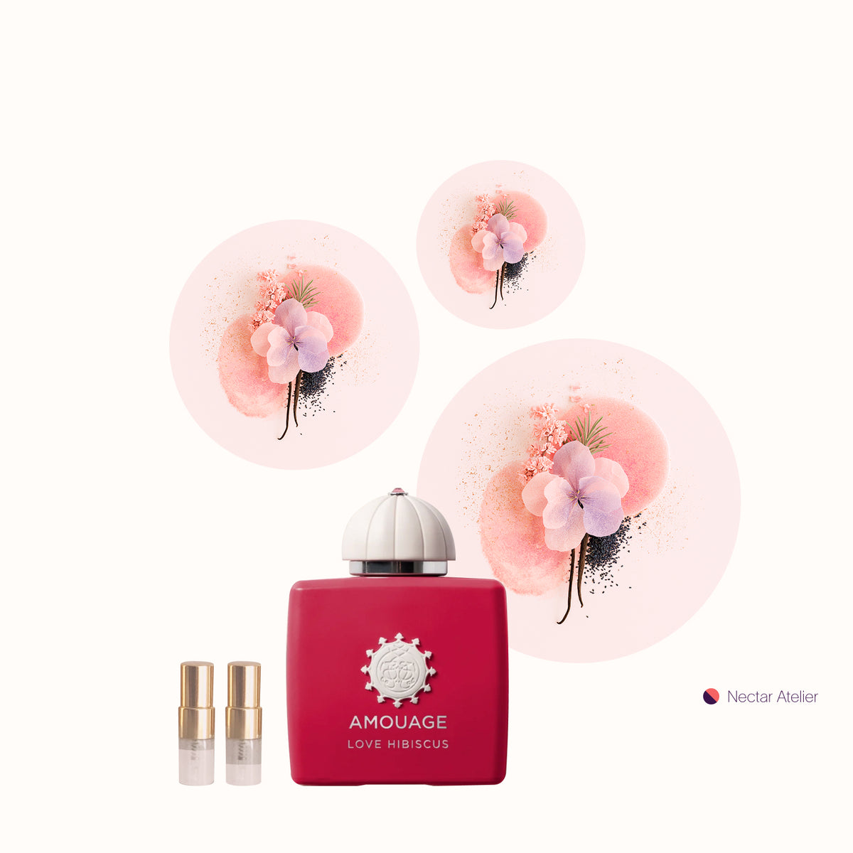 Luxe, eco, artful samples of Love Hibiscus by Amouage in 1ml, 2ml sizes by Nectar Atelier