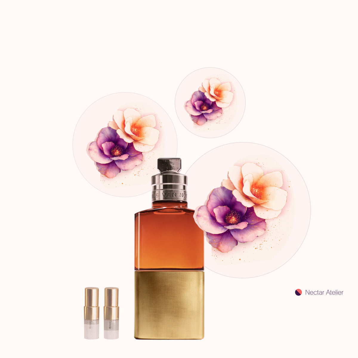 Luxe, eco. artful samples of Dries Van Noten Havana Gold luxe Sample Decants 1ml, 2ml sizes by Nectar Atelier