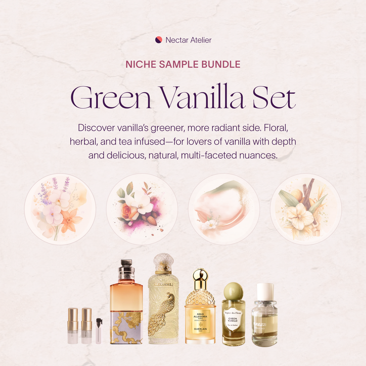 Green Vanilla | Artisanal Sample Set Luxe samples 1ml, 2ml, 3ml by Nectar Atelier